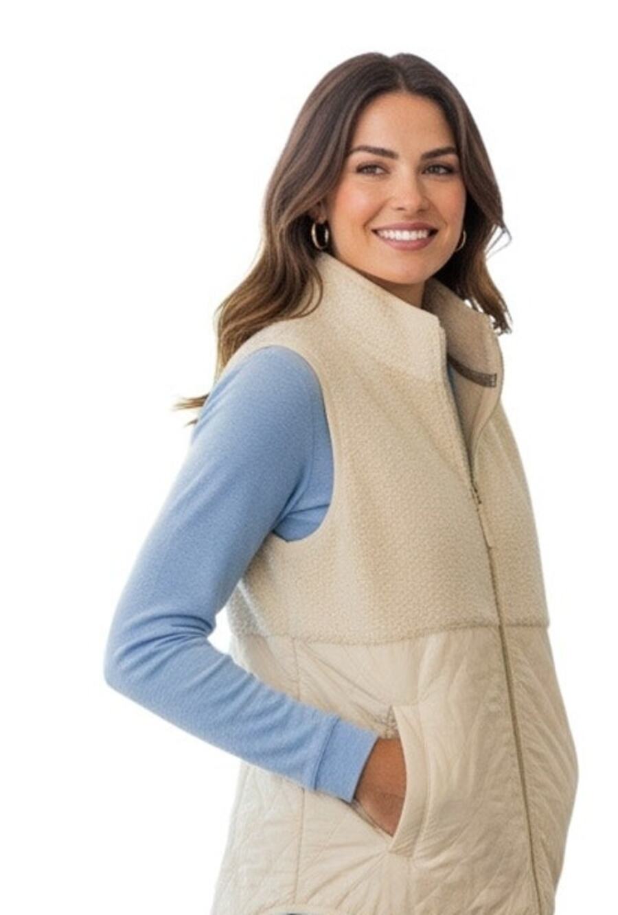 Tommy Bahama $158 Mixed Media Quilted Fleece Cream Vest Size XS